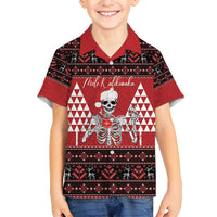 Personalized Hawaii Skull Christmas Family Matching Long Sleeve Bodycon Dress and Hawaiian Shirt Mele Kalikimaka Hawaiian Kakau LT14 Son's Shirt Red - Polynesian Pride