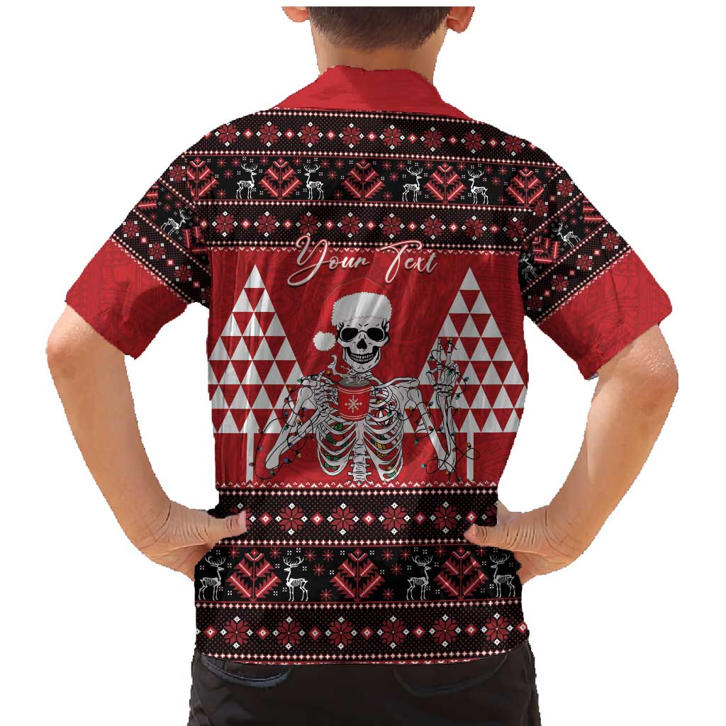 Personalized Hawaii Skull Christmas Family Matching Mermaid Dress and Hawaiian Shirt Mele Kalikimaka Hawaiian Kakau LT14 - Polynesian Pride