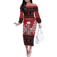 Personalized Hawaii Skull Christmas Family Matching Off The Shoulder Long Sleeve Dress and Hawaiian Shirt Mele Kalikimaka Hawaiian Kakau - Polynesian Pride