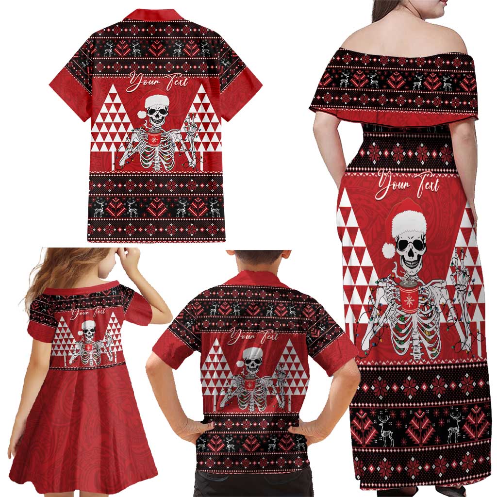 Personalized Hawaii Skull Christmas Family Matching Off Shoulder Maxi Dress and Hawaiian Shirt Mele Kalikimaka Hawaiian Kakau - Polynesian Pride