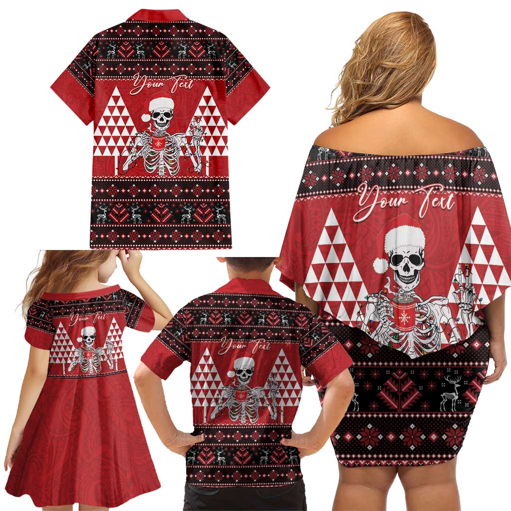 Personalized Hawaii Skull Christmas Family Matching Off Shoulder Short Dress and Hawaiian Shirt Mele Kalikimaka Hawaiian Kakau - Polynesian Pride