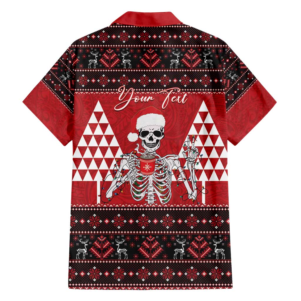 Personalized Hawaii Skull Christmas Family Matching Off Shoulder Short Dress and Hawaiian Shirt Mele Kalikimaka Hawaiian Kakau - Polynesian Pride