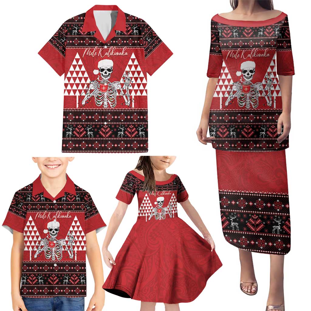 Personalized Hawaii Skull Christmas Family Matching Puletasi and Hawaiian Shirt Mele Kalikimaka Hawaiian Kakau - Polynesian Pride