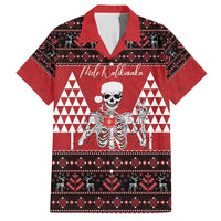 Personalized Hawaii Skull Christmas Family Matching Short Sleeve Bodycon Dress and Hawaiian Shirt Mele Kalikimaka Hawaiian Kakau LT14 Dad's Shirt - Short Sleeve Red - Polynesian Pride