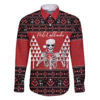 Personalized Hawaii Skull Christmas Family Matching Short Sleeve Bodycon Dress and Hawaiian Shirt Mele Kalikimaka Hawaiian Kakau LT14 Dad's Shirt - Long Sleeve Red - Polynesian Pride