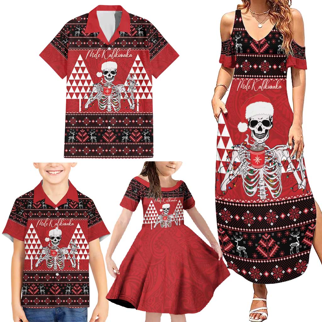 Personalized Hawaii Skull Christmas Family Matching Summer Maxi Dress and Hawaiian Shirt Mele Kalikimaka Hawaiian Kakau - Polynesian Pride