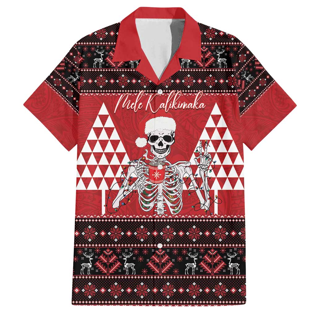 Personalized Hawaii Skull Christmas Family Matching Summer Maxi Dress and Hawaiian Shirt Mele Kalikimaka Hawaiian Kakau LT14 Dad's Shirt - Short Sleeve Red - Polynesian Pride