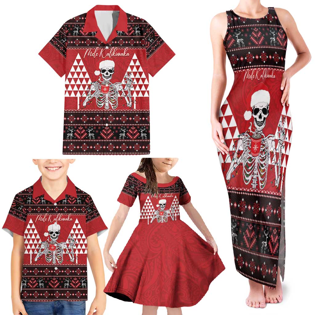 Personalized Hawaii Skull Christmas Family Matching Tank Maxi Dress and Hawaiian Shirt Mele Kalikimaka Hawaiian Kakau - Polynesian Pride