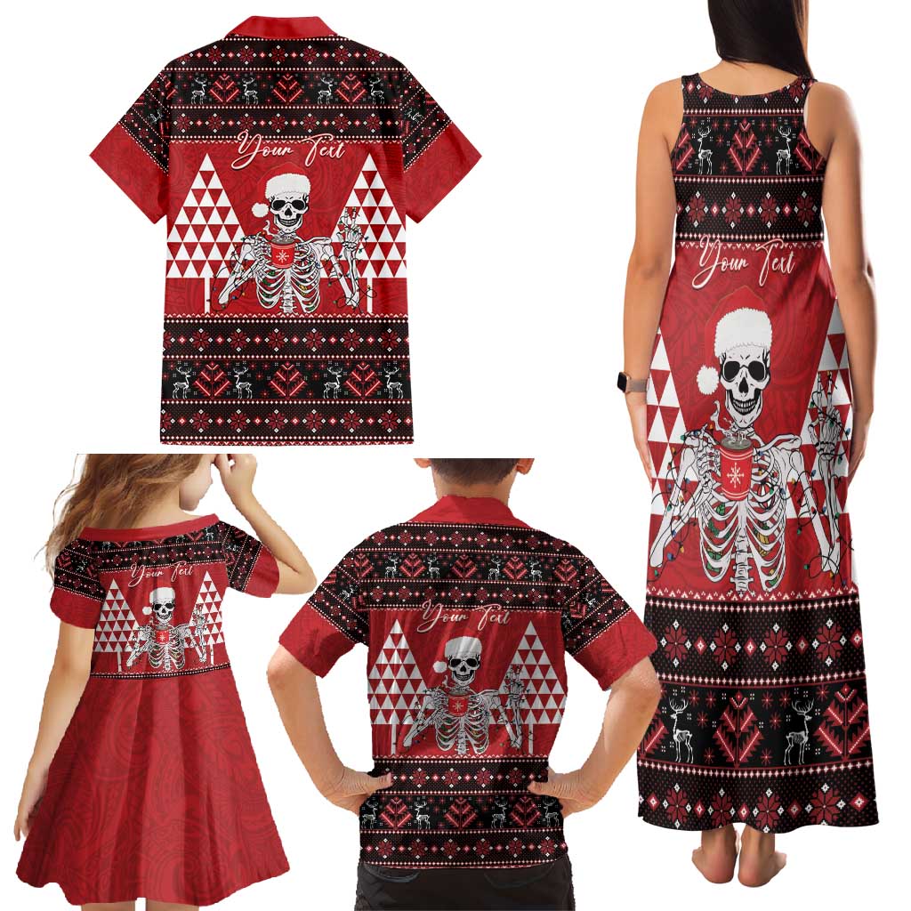 Personalized Hawaii Skull Christmas Family Matching Tank Maxi Dress and Hawaiian Shirt Mele Kalikimaka Hawaiian Kakau - Polynesian Pride