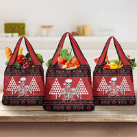Personalized Hawaii Skull Christmas Grocery Bag Mele Kalikimaka Hawaiian Kakau - Polynesian Pride