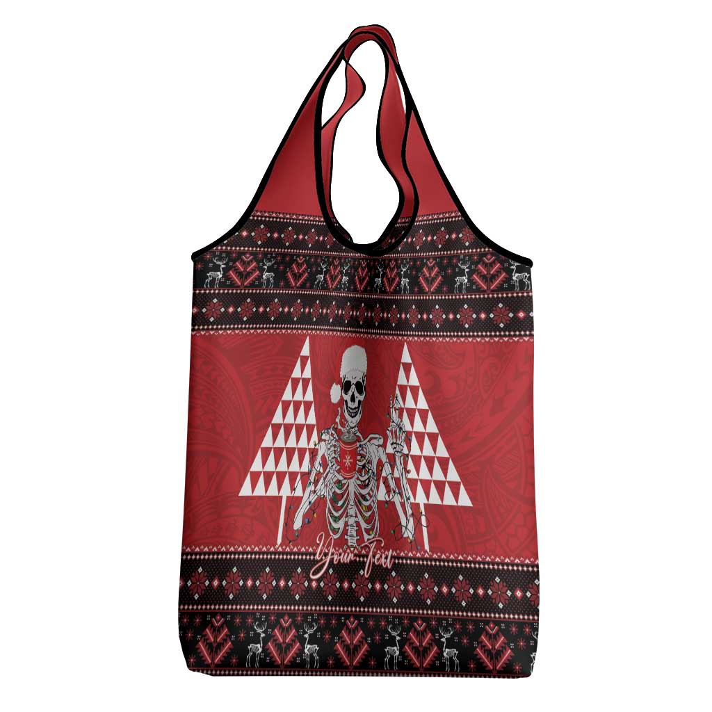 Personalized Hawaii Skull Christmas Grocery Bag Mele Kalikimaka Hawaiian Kakau - Polynesian Pride