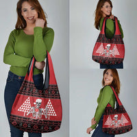 Personalized Hawaii Skull Christmas Grocery Bag Mele Kalikimaka Hawaiian Kakau - Polynesian Pride