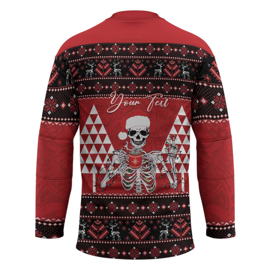 Personalized Hawaii Skull Christmas Hockey Jersey Mele Kalikimaka Hawaiian Kakau - Polynesian Pride