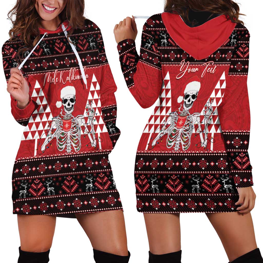 Personalized Hawaii Skull Christmas Hoodie Dress Mele Kalikimaka Hawaiian Kakau - Polynesian Pride