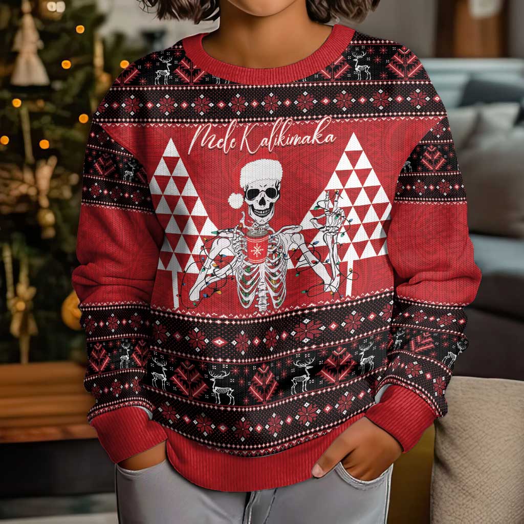 Personalized Hawaii Skull Christmas Kid Ugly Christmas Sweater Mele Kalikimaka Hawaiian Kakau - Polynesian Pride