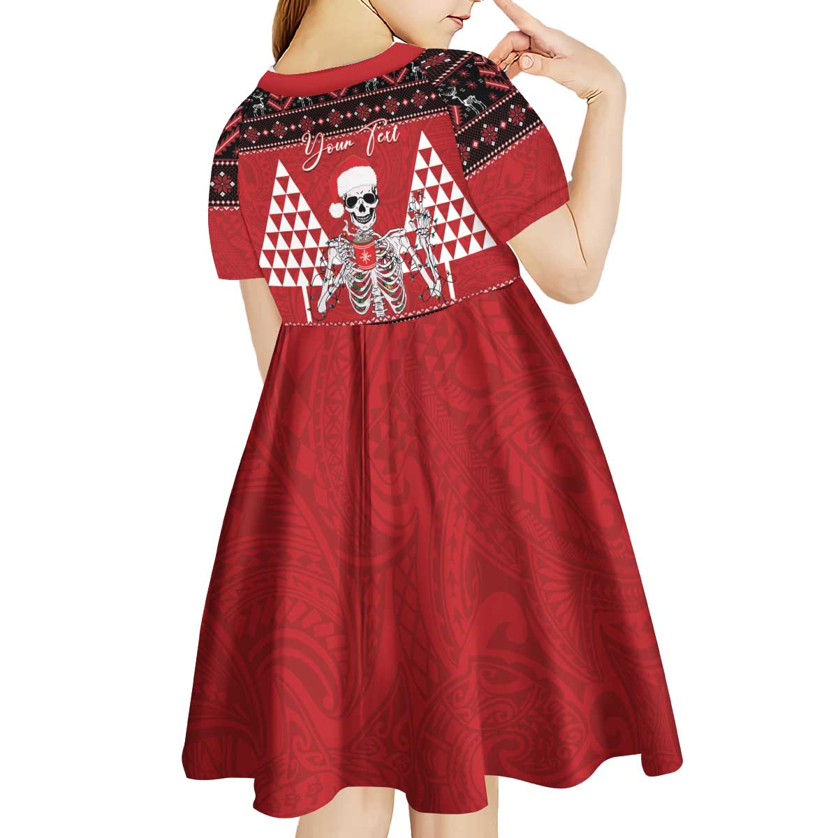 Personalized Hawaii Skull Christmas Kid Short Sleeve Dress Mele Kalikimaka Hawaiian Kakau - Polynesian Pride