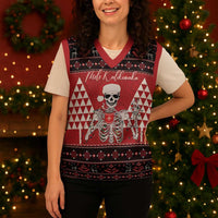 Personalized Hawaii Skull Christmas Knitted V-Neck Vest Mele Kalikimaka Hawaiian Kakau - Polynesian Pride