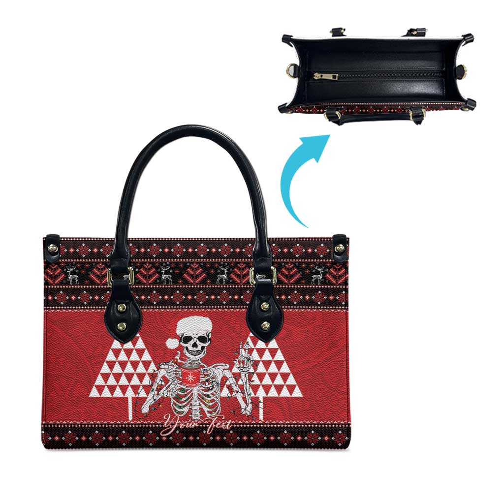 Personalized Hawaii Skull Christmas Leather Bag Mele Kalikimaka Hawaiian Kakau - Polynesian Pride