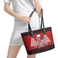 Personalized Hawaii Skull Christmas Leather Tote Bag Mele Kalikimaka Hawaiian Kakau - Polynesian Pride