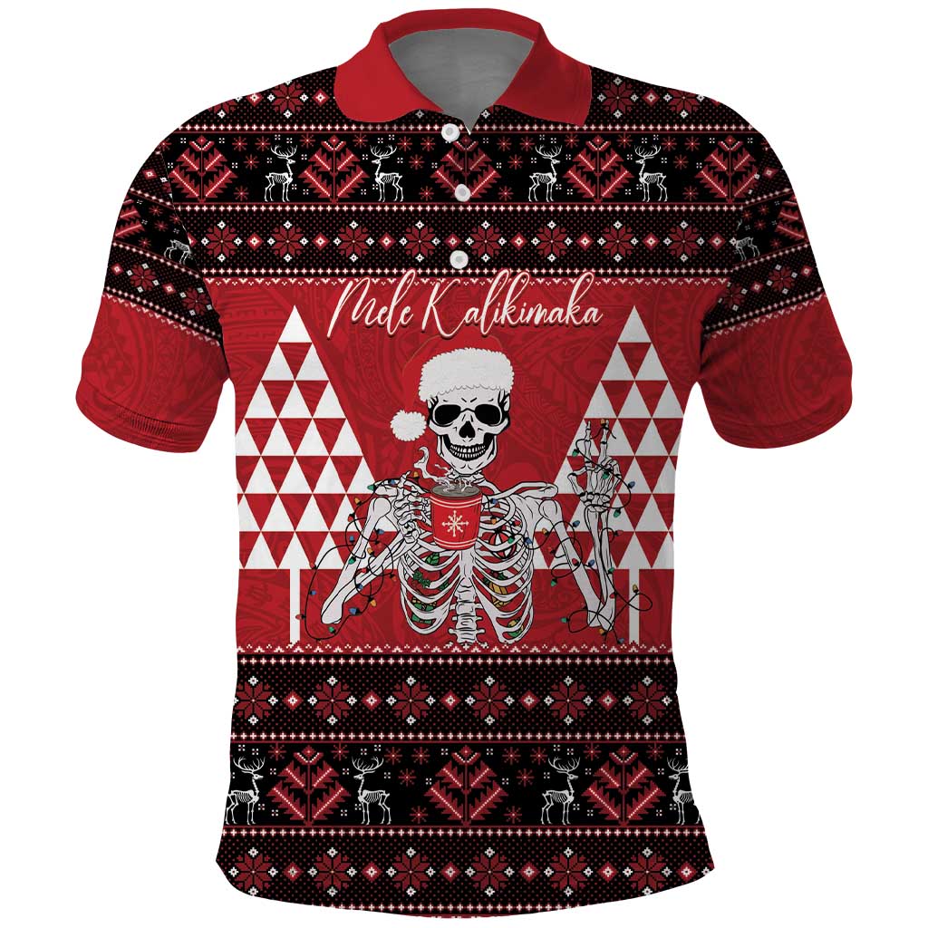 Personalized Hawaii Skull Christmas Polo Shirt Mele Kalikimaka Hawaiian Kakau - Polynesian Pride