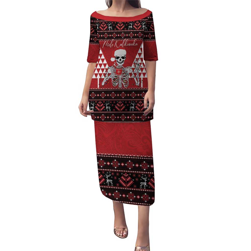 Personalized Hawaii Skull Christmas Puletasi Mele Kalikimaka Hawaiian Kakau - Polynesian Pride