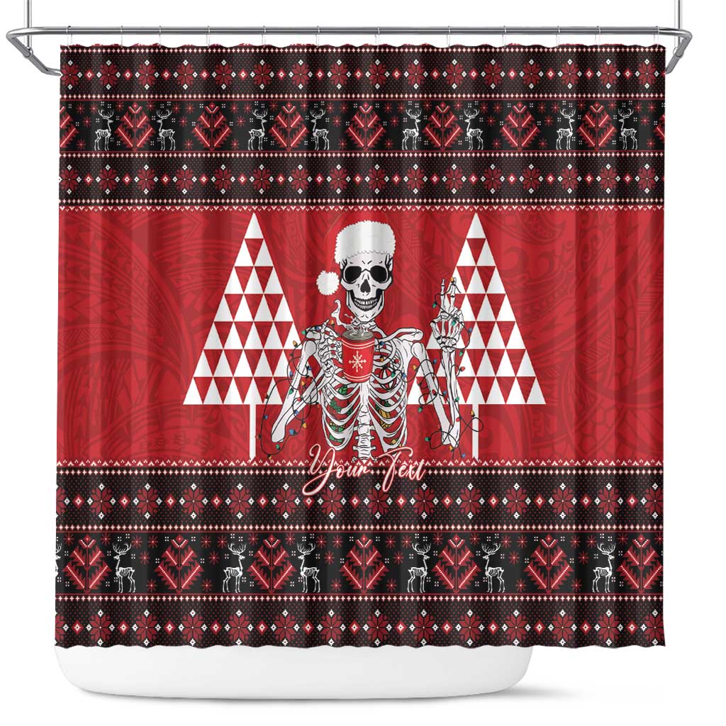 Personalized Hawaii Skull Christmas Shower Curtain Mele Kalikimaka Hawaiian Kakau - Polynesian Pride
