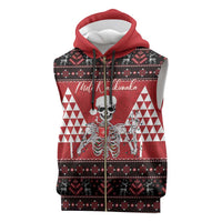 Personalized Hawaii Skull Christmas Sleeveless Zip Hoodie Mele Kalikimaka Hawaiian Kakau - Polynesian Pride