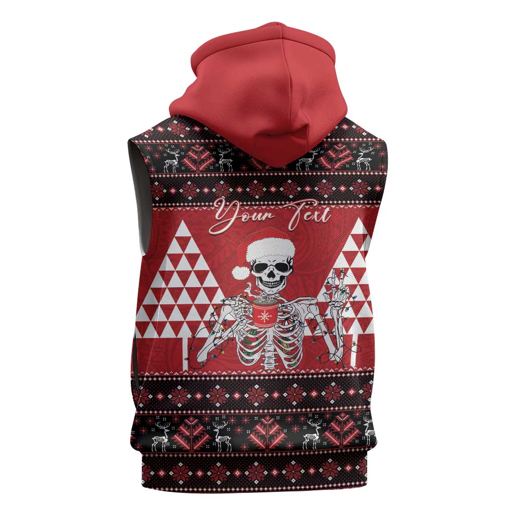 Personalized Hawaii Skull Christmas Sleeveless Zip Hoodie Mele Kalikimaka Hawaiian Kakau - Polynesian Pride