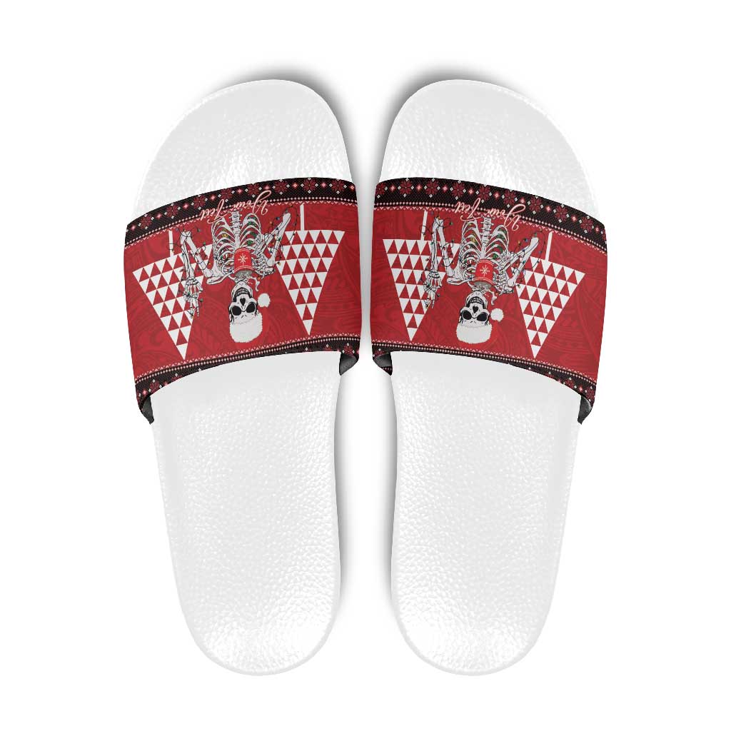 Personalized Hawaii Skull Christmas Slide Sandals Mele Kalikimaka Hawaiian Kakau - Polynesian Pride