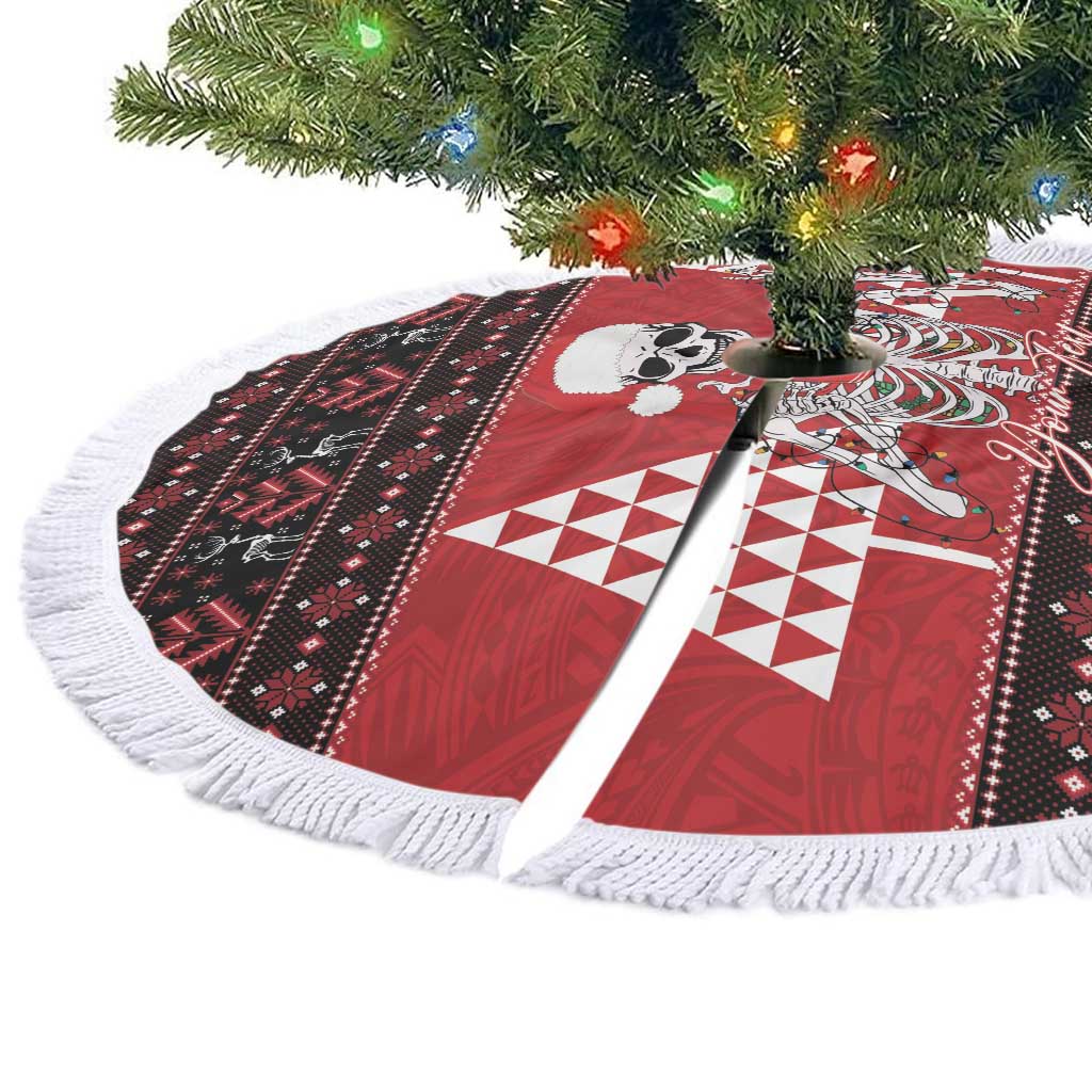 Personalized Hawaii Skull Christmas Tree Skirt Mele Kalikimaka Hawaiian Kakau LT14 - Polynesian Pride