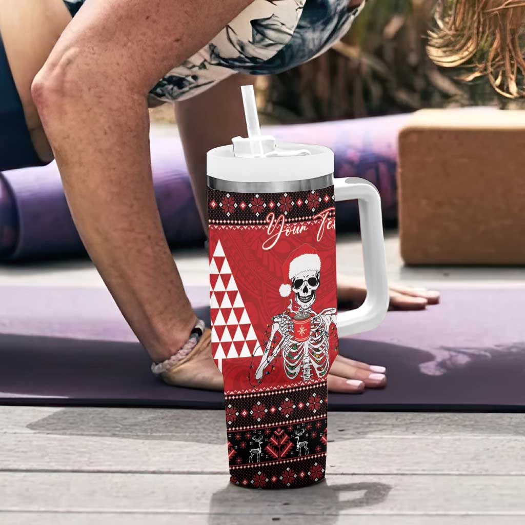 Personalized Hawaii Skull Christmas Tumbler With Handle Mele Kalikimaka Hawaiian Kakau - Polynesian Pride