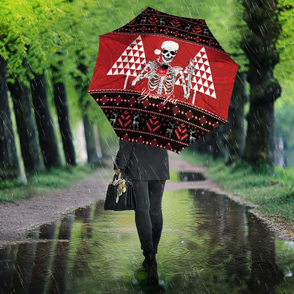 Personalized Hawaii Skull Christmas Umbrella Mele Kalikimaka Hawaiian Kakau - Polynesian Pride
