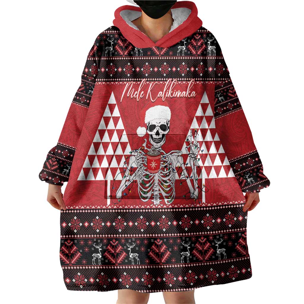 Personalized Hawaii Skull Christmas Wearable Blanket Hoodie Mele Kalikimaka Hawaiian Kakau - Polynesian Pride