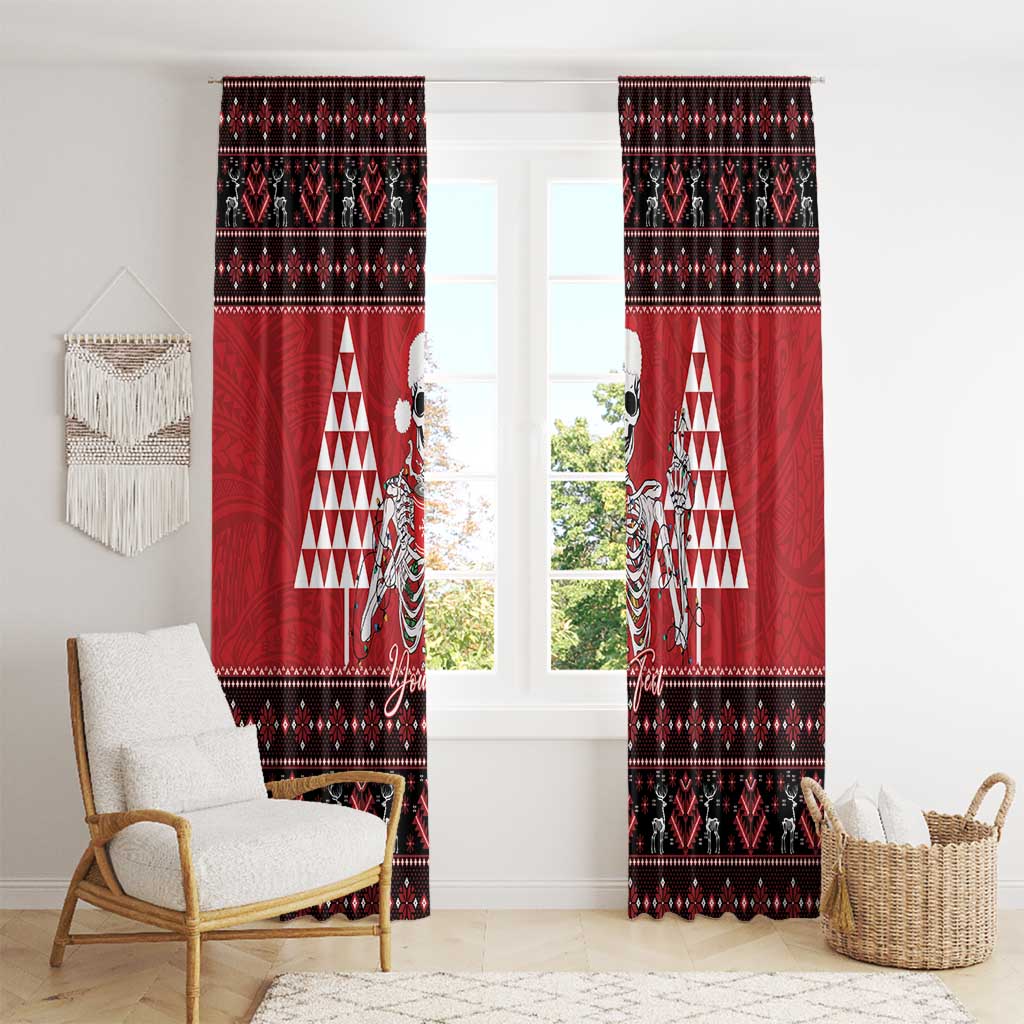 Personalized Hawaii Skull Christmas Window Curtain Mele Kalikimaka Hawaiian Kakau - Polynesian Pride