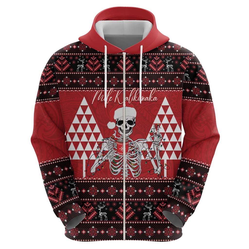 Personalized Hawaii Skull Christmas Zip Hoodie Mele Kalikimaka Hawaiian Kakau - Polynesian Pride