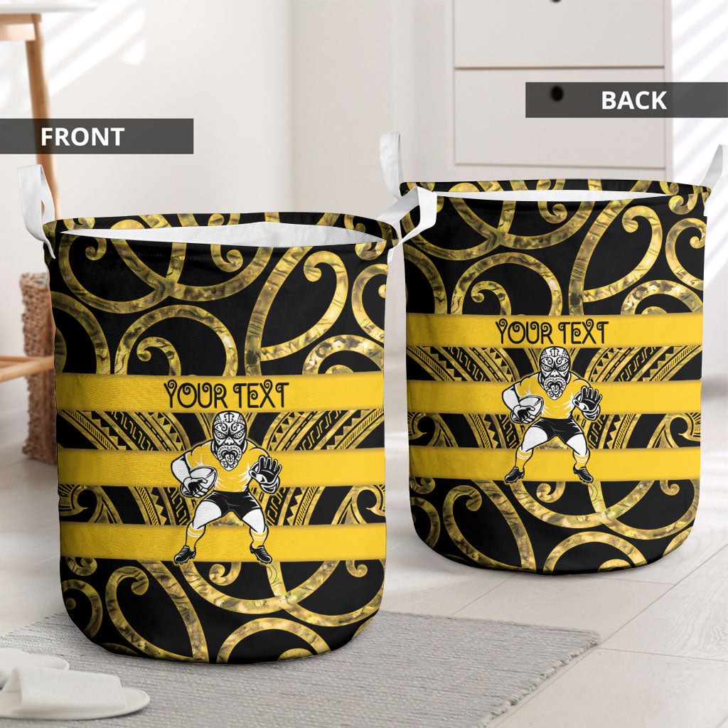 Taranaki Custom Rugby New Zealand Laundry Basket Aotearoa Maori Pukana Tiki Mascot
