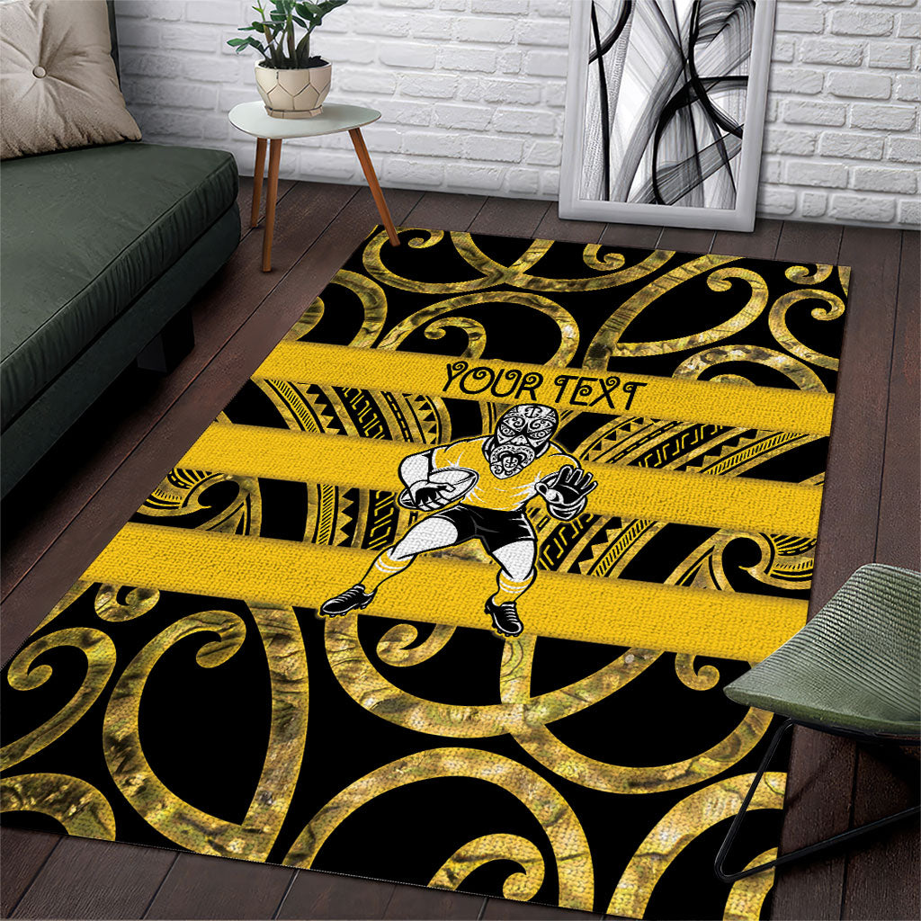 Taranaki Custom Rugby New Zealand Area Rug Aotearoa Maori Pukana Tiki Mascot