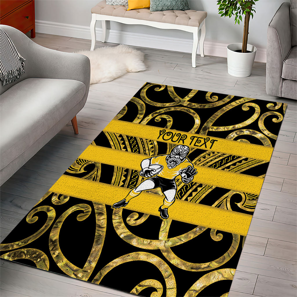Taranaki Custom Rugby New Zealand Area Rug Aotearoa Maori Pukana Tiki Mascot