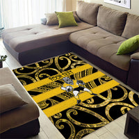 Taranaki Custom Rugby New Zealand Area Rug Aotearoa Maori Pukana Tiki Mascot