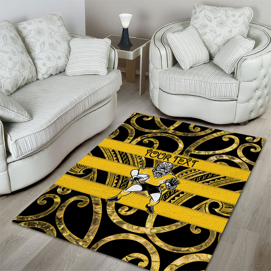 Taranaki Custom Rugby New Zealand Area Rug Aotearoa Maori Pukana Tiki Mascot