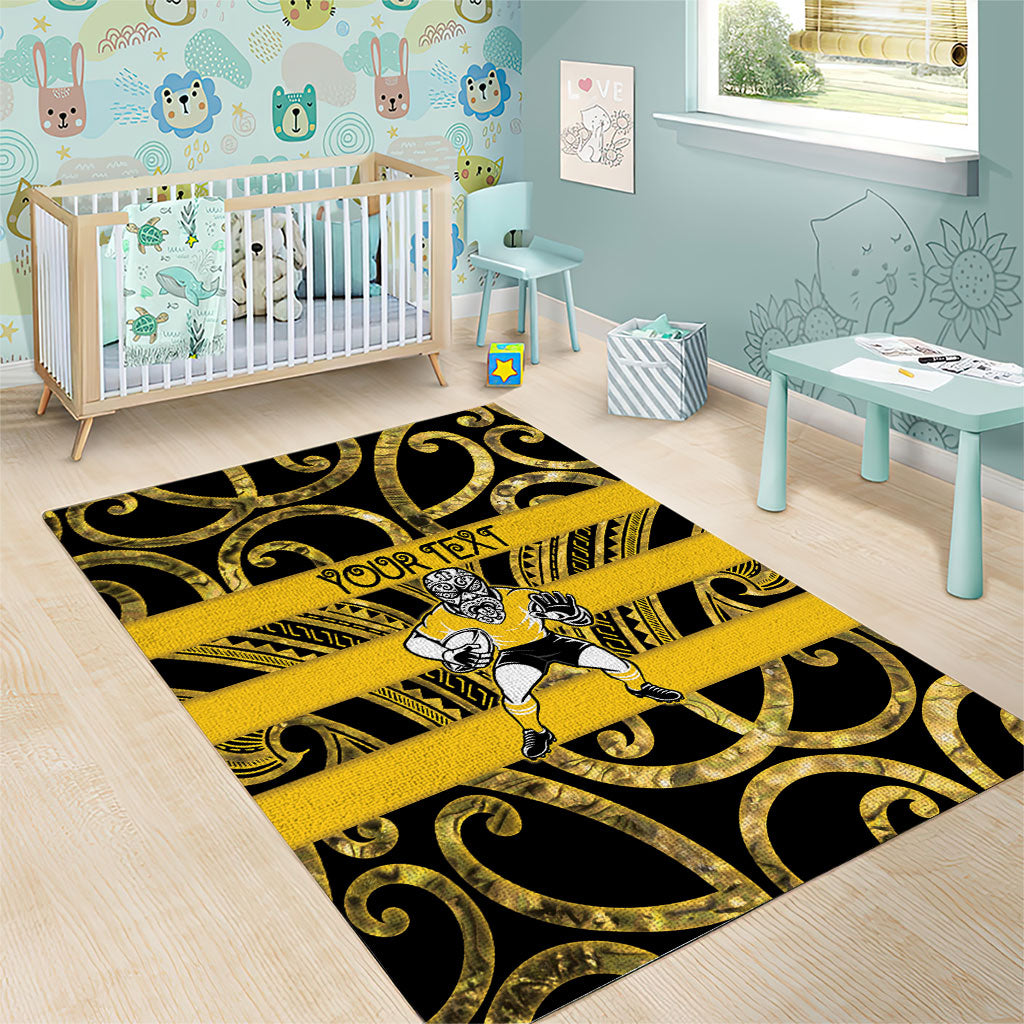 Taranaki Custom Rugby New Zealand Area Rug Aotearoa Maori Pukana Tiki Mascot