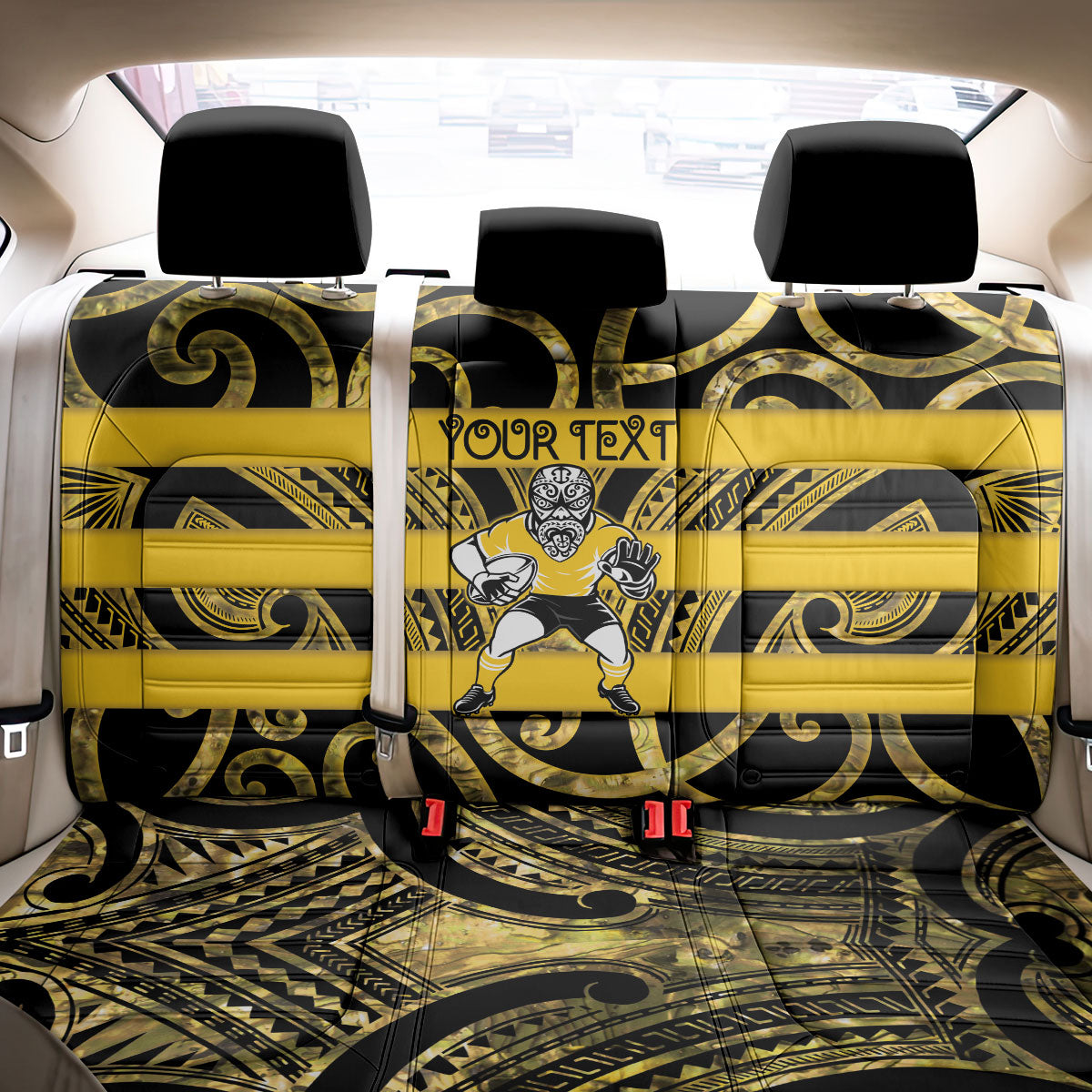 Taranaki Custom Rugby New Zealand Back Car Seat Cover Aotearoa Maori Pukana Tiki Mascot
