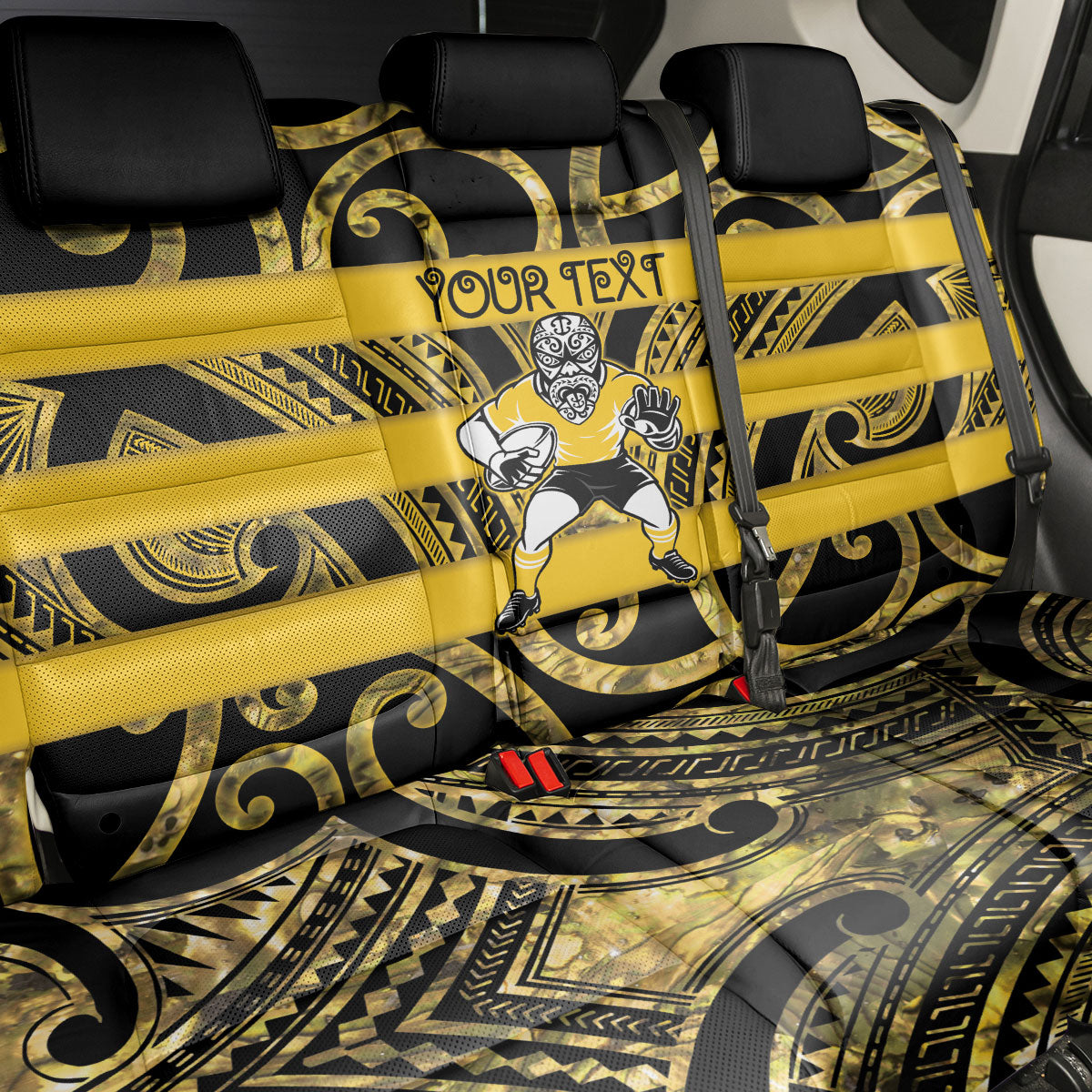 Taranaki Custom Rugby New Zealand Back Car Seat Cover Aotearoa Maori Pukana Tiki Mascot