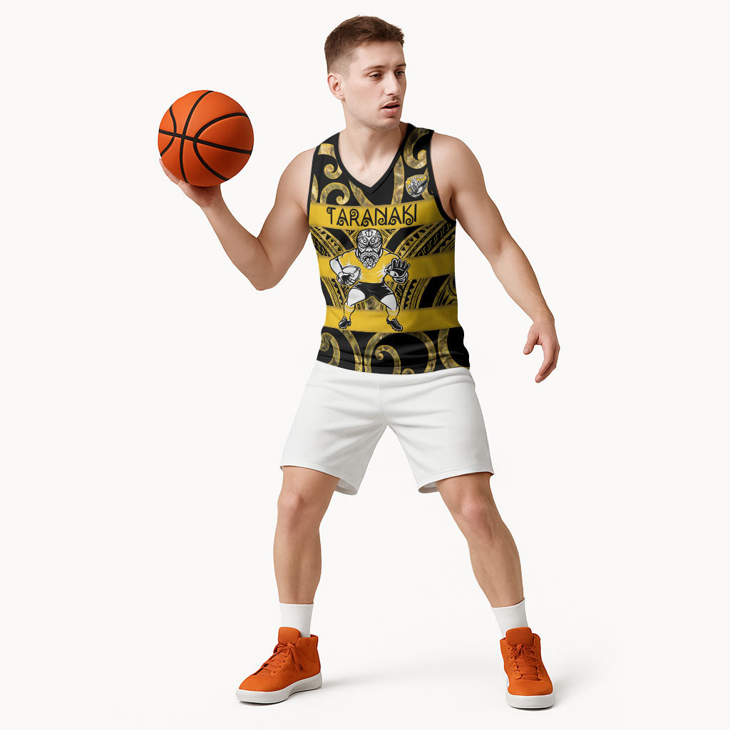 Taranaki Custom Rugby New Zealand Basketball Jersey Aotearoa Maori Pukana Tiki Mascot