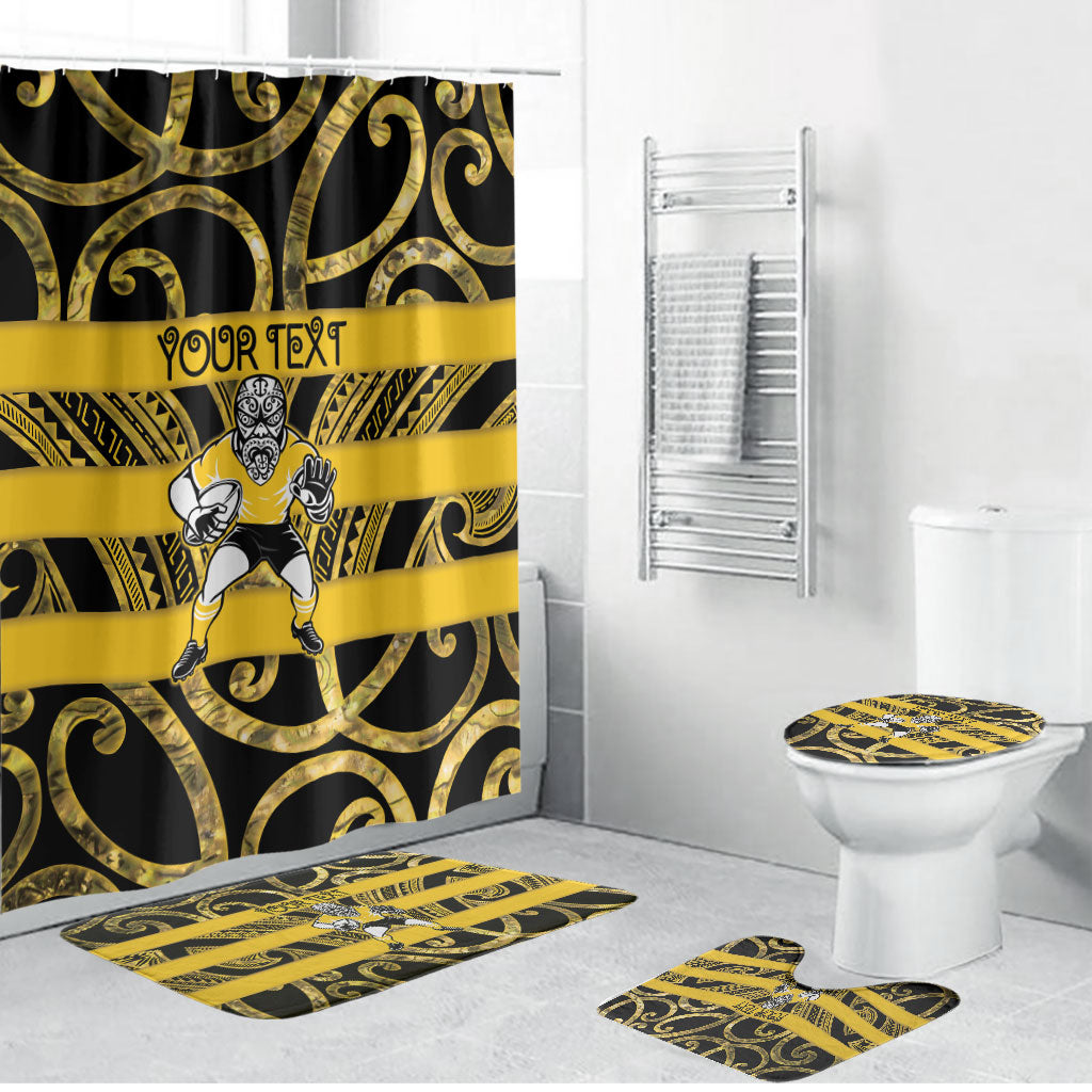 Taranaki Custom Rugby New Zealand Bathroom Set Aotearoa Maori Pukana Tiki Mascot
