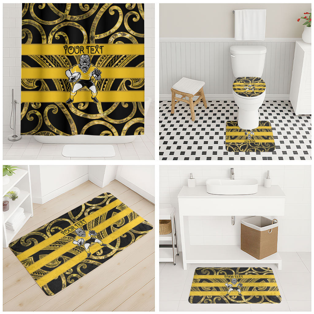Taranaki Custom Rugby New Zealand Bathroom Set Aotearoa Maori Pukana Tiki Mascot