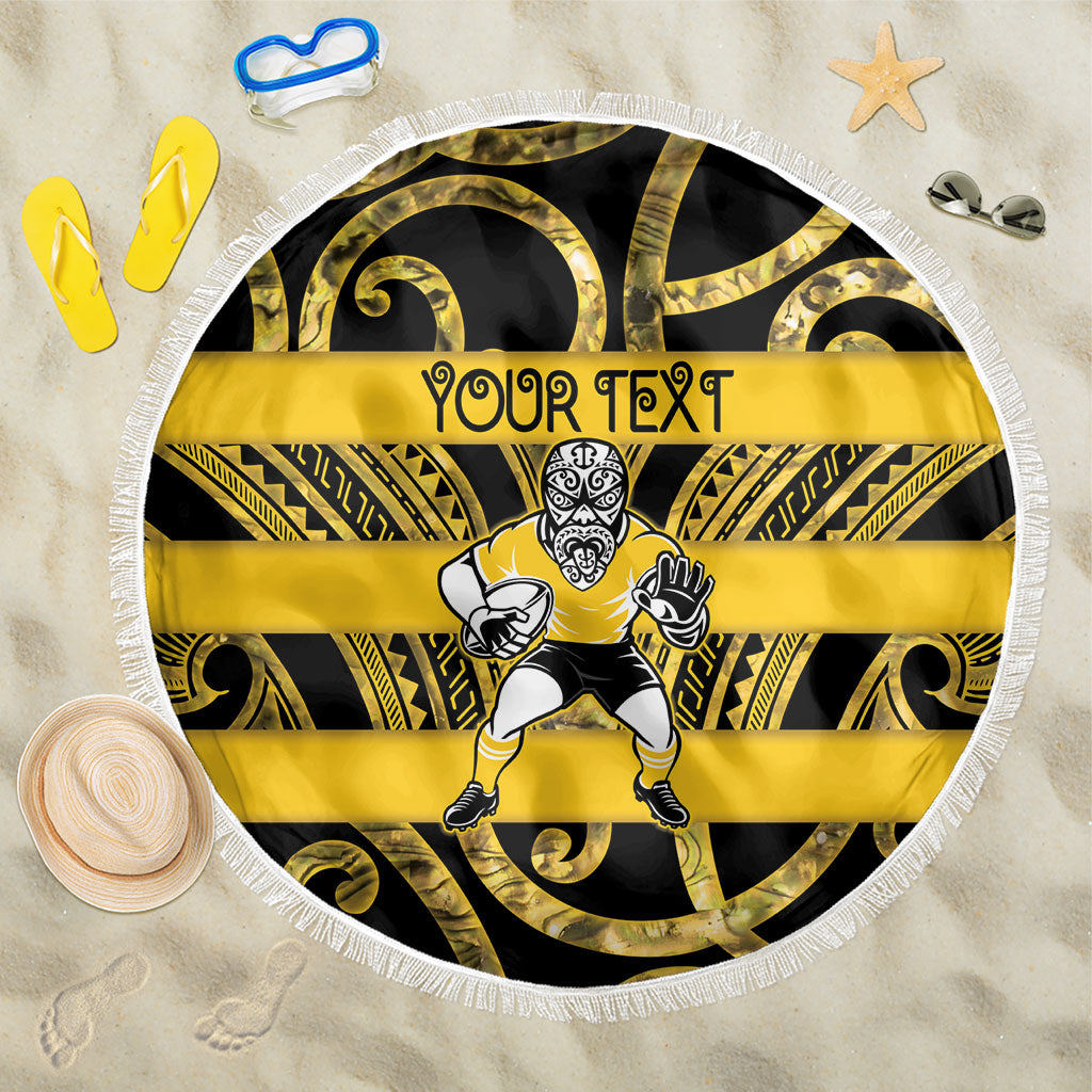 Taranaki Custom Rugby New Zealand Beach Blanket Aotearoa Maori Pukana Tiki Mascot