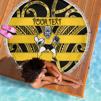 Taranaki Custom Rugby New Zealand Beach Blanket Aotearoa Maori Pukana Tiki Mascot