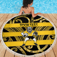 Taranaki Custom Rugby New Zealand Beach Blanket Aotearoa Maori Pukana Tiki Mascot