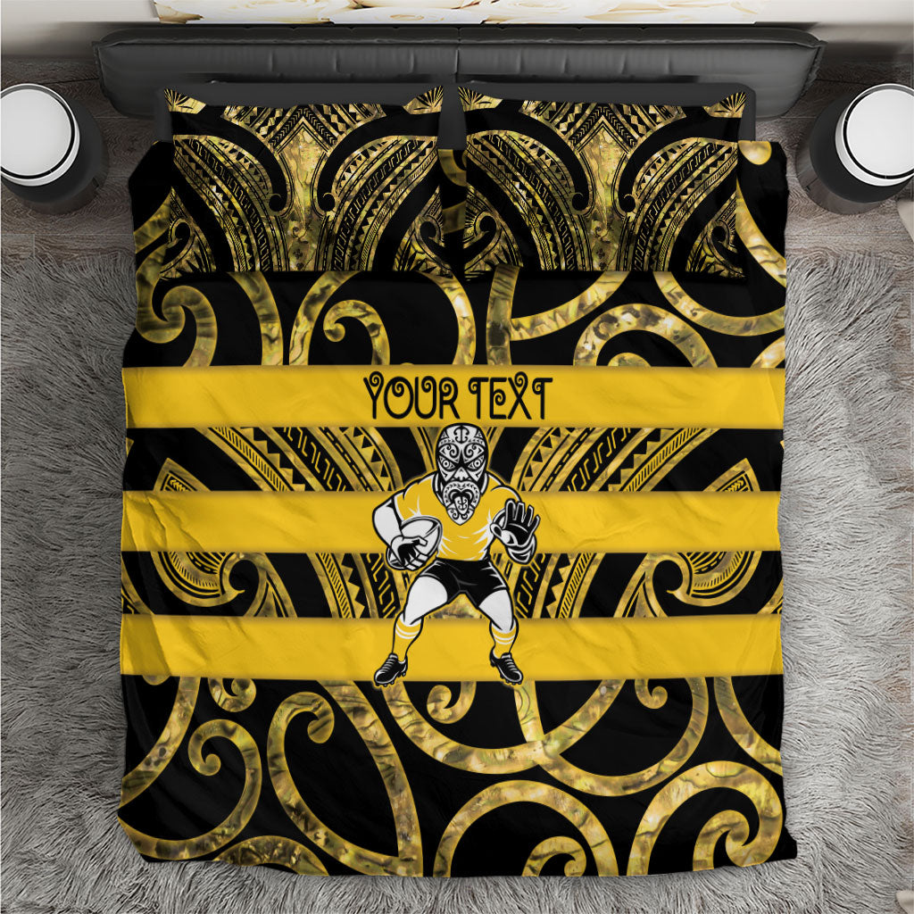 Taranaki Custom Rugby New Zealand Bedding Set Aotearoa Maori Pukana Tiki Mascot